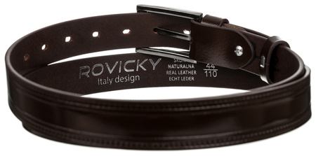 Zdobiony pasek męski z lakierowanej skóry naturalnej licowej - Rovicky 115