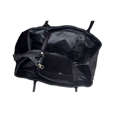 Torba damska XL A4 VERA PELLE zamszowa czarna, włoska jakość