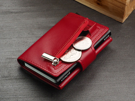 Portfel SOHO Zip wykonany z delikatnej, ekskluzywnej skóry Italia czerwony