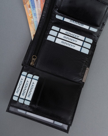 Portfel męski skórzany Ronaldo na karty - duży, czarny, pionowy