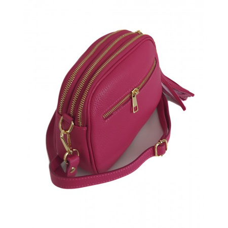 Torebka listonoszka trzykomorowa z frędzelkiem Vera Pelle Fuksja