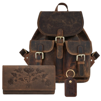 Zestaw prezentowy dla niej: plecak skórzany, portfel, brelok T-16-BR