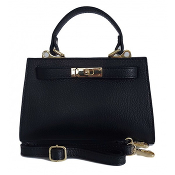 Włoska torebka listonoszka , kuferek Vera Pelle złote okucia skóra BERK221N