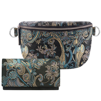 Zestaw upominkowy: skórzana nerka i duży portfel w orientalnym wzorze