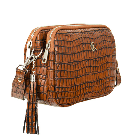 Listonoszka skórzana Canaletto z krokodylim wzorem - koniakowa elegancja