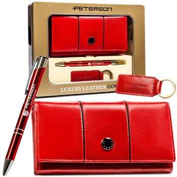Zestaw portfel damski z brelokiem i długopisem Peterson – elegancja w puszce