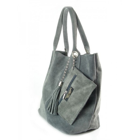 ZAMSZ NATURALNY WŁOSKA TORBA XL A4  SHOPPER BAG  SKÓRZANA SZARA  W567G