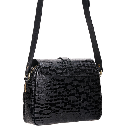 Listonoszka Canaletto z kroplami, czarna skórzana z złotymi detalami