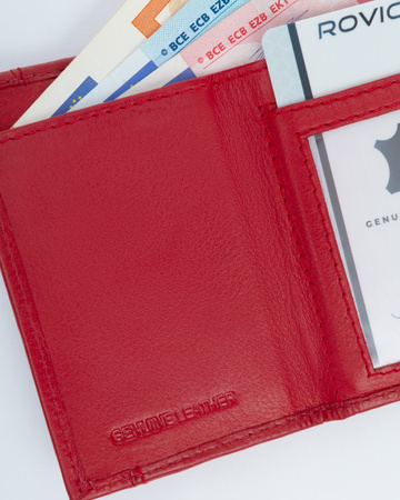 Portfel damski Rovicky ze skóry naturalnej, czerwony, mały, casualowy