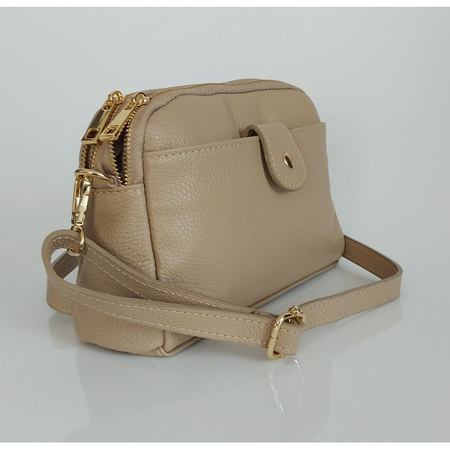 Listonoszka skórzana Vera Pelle Beżowa, 2 komory, złote okucia