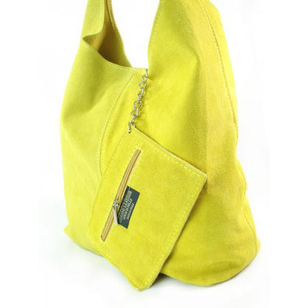 ŻÓŁTY ZAMSZOWY WOREK SHOPPER BAG WŁOSKA SKÓRZANA TORBA XL A4   W456GL