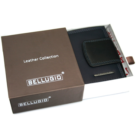 Skórzany portfel damski Bellugio - granatowo-czarny