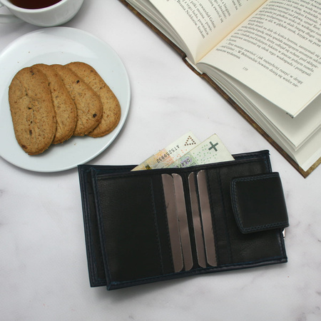 Skórzany portfel damski Bellugio - granatowo-czarny