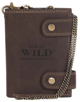Atrakcyjny, skórzany portfel męski z mosiężnym łańcuchem - Always Wild