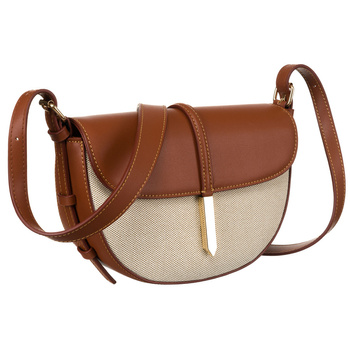 Listonoszka damska półokrągła beżowo-brązowa ze skóry naturalnej Peterson