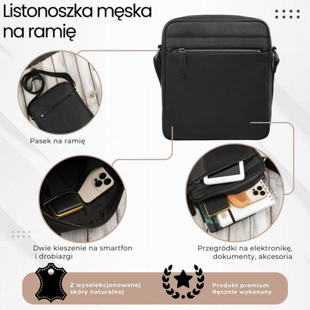 Torba skórzana męska na ramię czarna Paolo Peruzzi AL-20-BL