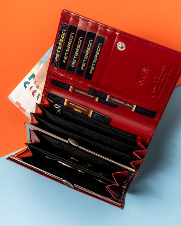 Portfel damski Peterson RFID z naturalnej skóry w kolorze czerwonym