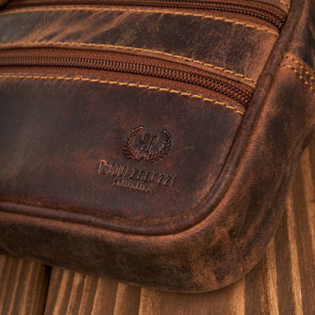 Saszetka męska skórzana do ręki vintage brązowa Paolo Peruzzi T-129-HBR
