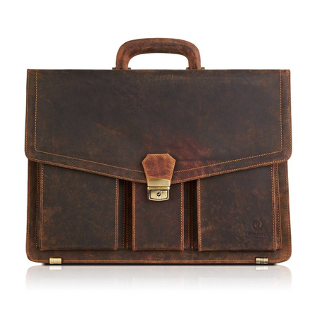 Aktówka męska skórzana vintage Paolo Peruzzi T-80-HBR brązowa