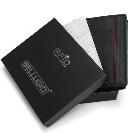 Portfel męski skórzany RFID - czarno-czerwony