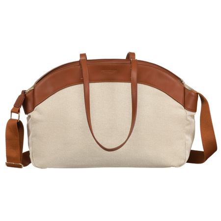 Torba shopper damska ze skóry naturalnej i poliamidu - beżowa/brown