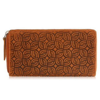 Portfel skórzany damski pomarańczowy z geometrycznym wzorem Paolo Peruzzi