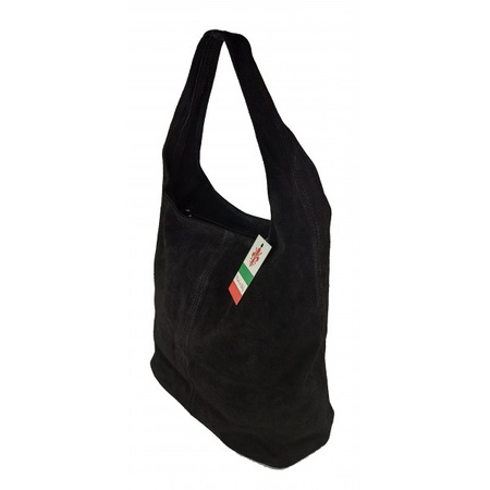 Zamszowy worek , Włoska skórzana torba xl a4  Czarny shopper bag W356N