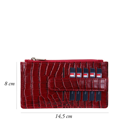 Etui na karty skórzane damskie w krokodyli wzór bordo Canaletto