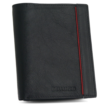 Portfel męski skórzany RFID - czarno-czerwony