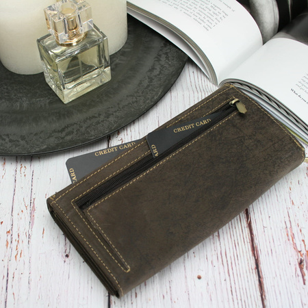 Portfel damski skóra nubuk Wild Tiger - ciemnobrązowy