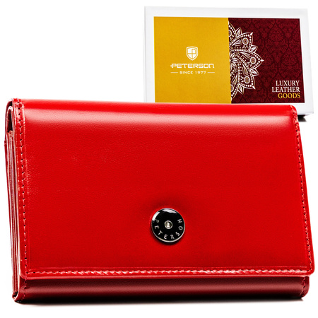 Portfel damski Peterson RFID z naturalnej skóry w kolorze czerwonym