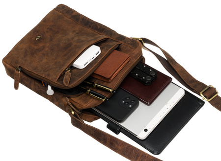 Listonoszka męska brązowa z naturalnej skóry - Peterson