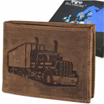 Portfel skórzany męski brązowy nubuk poziomy ciężarówka RFiD Beltimore