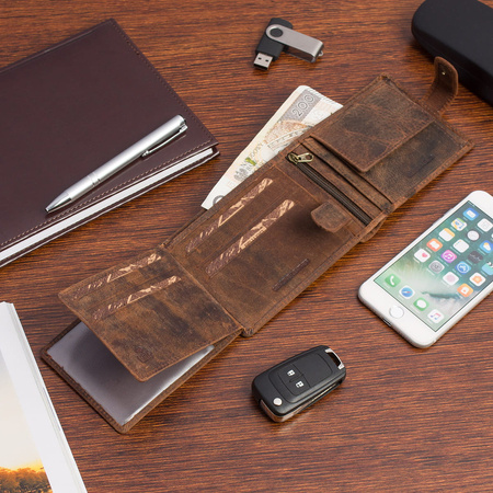 Portfel skórzany męski z tłoczeniem pies Bellugio - rdzawy