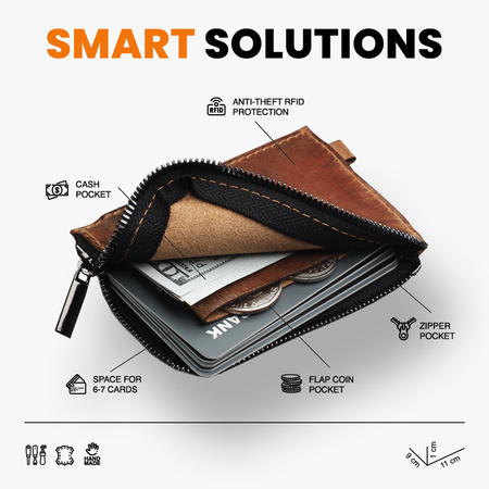 Portfel OLDTIMER SLIM wykonany ze skóry Saddle brązowy