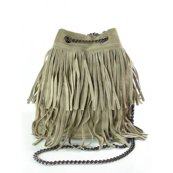 ZAMSZOWA LISTONOSZKA WOREK  FRĘDZLE  WŁOSKA SKÓRZANA BEŻOWA TOREBKA  WL45T