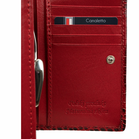 Portfel damski skórzany croco Canaletto w eleganckim bordo