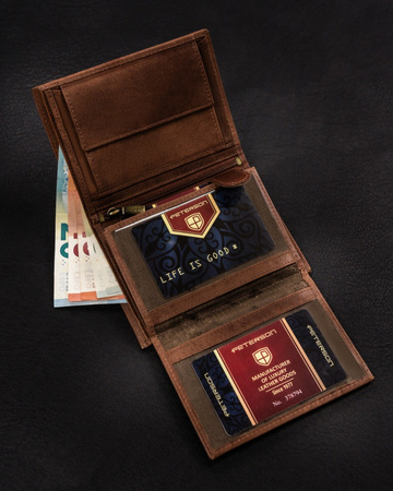 Portfel męski Peterson z naturalnej skóry - duży, pionowy, RFID