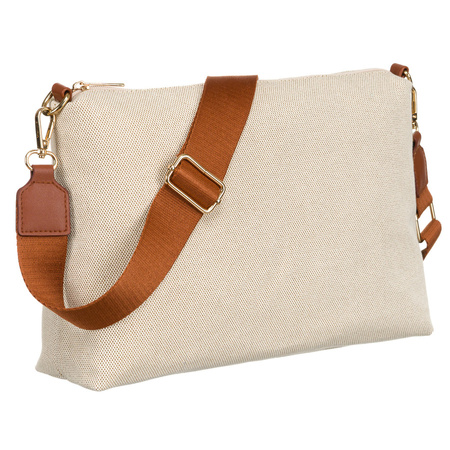 Torba shopper damska ze skóry naturalnej i poliamidu - beżowa/brown