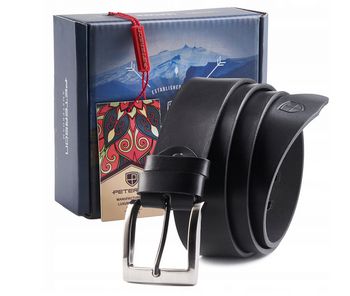 Skórzany pasek męski z klasyczną metalową klamrą - Peterson 130