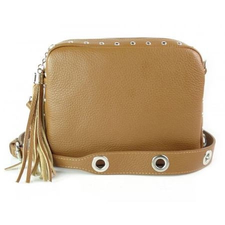 Listonoszka frędzelek, kółka ,dzety srebrne okucia Vera Pelle Camel VP1188C