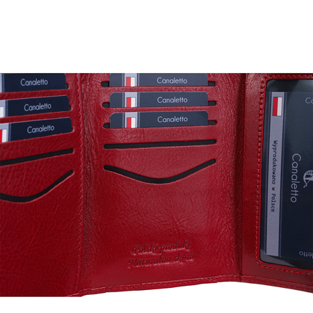 Portfel damski Canaletto – elegancka czerwień ze skórą naturalną i RFID
