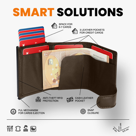 Portfel SOLO wykonany z miękkiej w dotyku skóry Italia brązowy