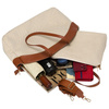 Torba shopper damska ze skóry naturalnej i poliamidu - beżowa/brown