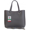 Torba shopper skórzana A4 na ramię, włoska Vera Pelle, szara