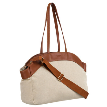 Torba shopper damska ze skóry naturalnej i poliamidu - beżowa/brown