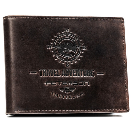 Portfel męski skórzany z tłoczeniem i RFID - Peterson ciemny brązowy