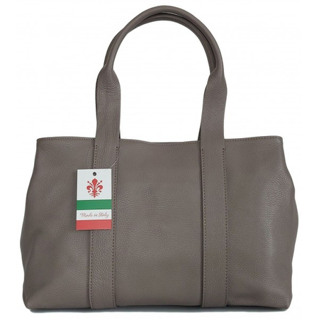 Torba skórzana na ramię XL, Vera Pelle, Szara, Made in Italy