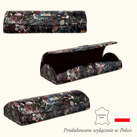 Etui na okulary BajuBaj z kolorowej skóry naturalnej w kwiaty