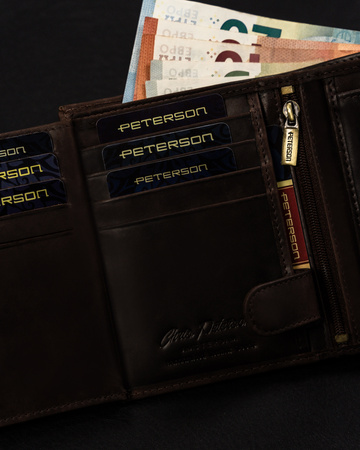Portfel męski ze skóry naturalnej - Peterson, duży, pionowy, brązowy